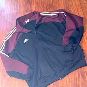 Adidas running jacket in maroon and black with white stripes size XL